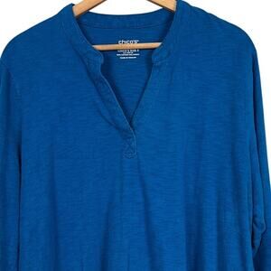 Chico's Womens XL Coastal Boho Relaxed Fit Comfort Asymmetrical Hem Tunic Top‎